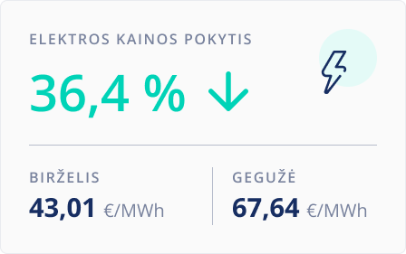 Elektros kainų pokytis. 2025 m. birželis.