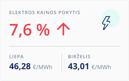 Elektros kainų pokytis. 2025 m. liepa.