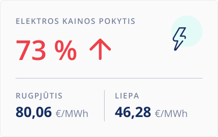 Elektros kainų pokytis. 2025 m. rugpjūtis.
