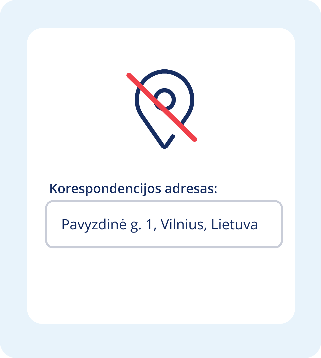 Perbrauktas žemėlapio žymeklis ir korespondencijos adreso laukas