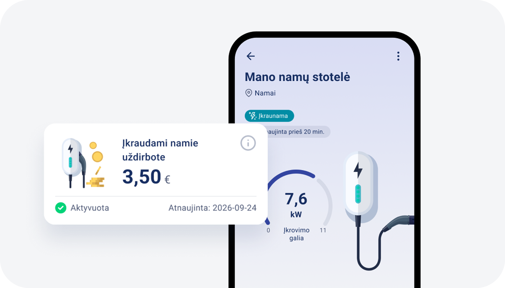 Elektromobilio krovimo namuose iliustracija