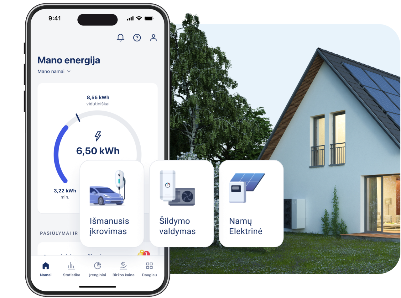 EnergySmart programėlės energijos valdymo ekranas