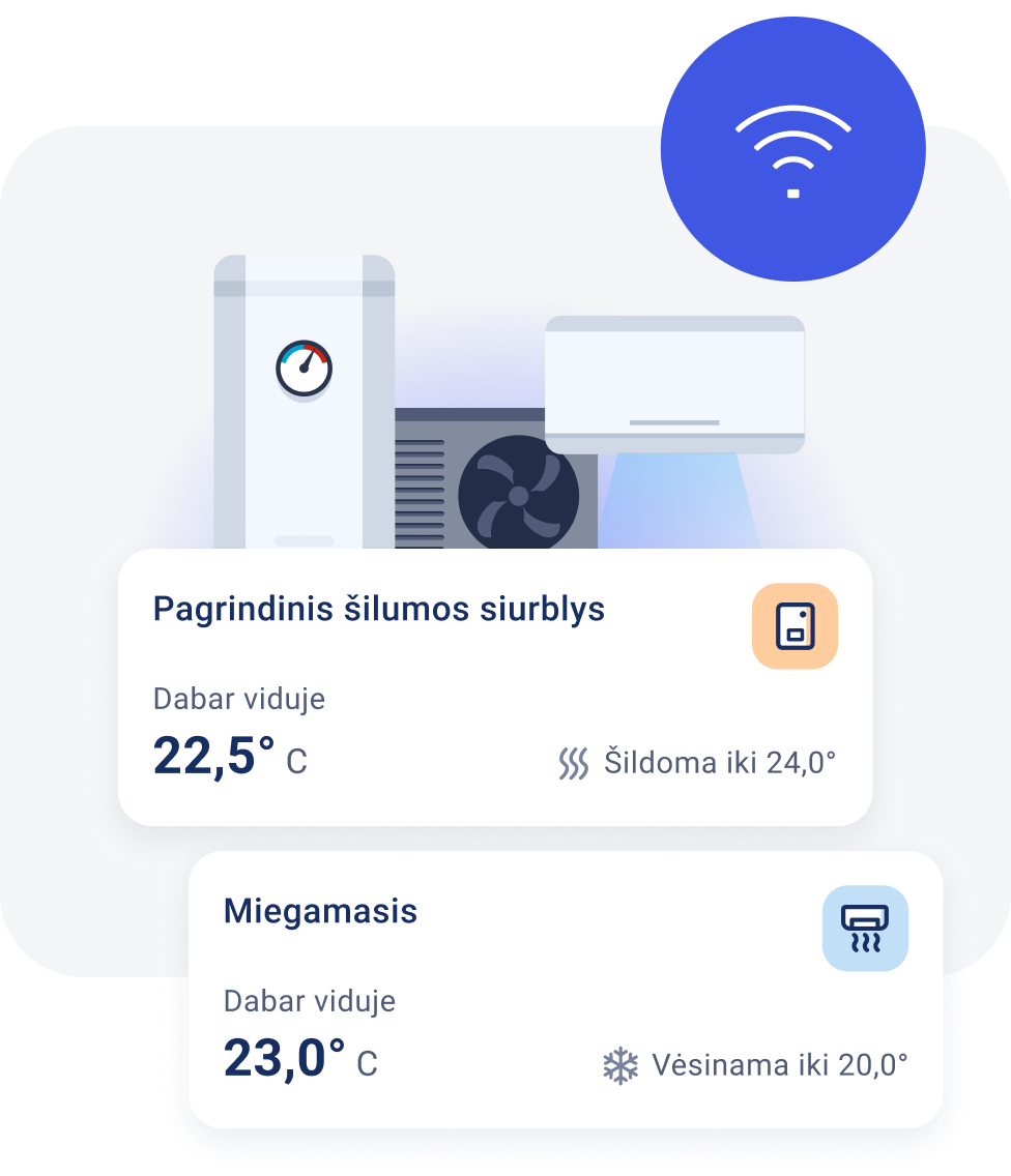 Šilumos siurblio ir kondicionieriaus temperatūros duomenys programėlėje