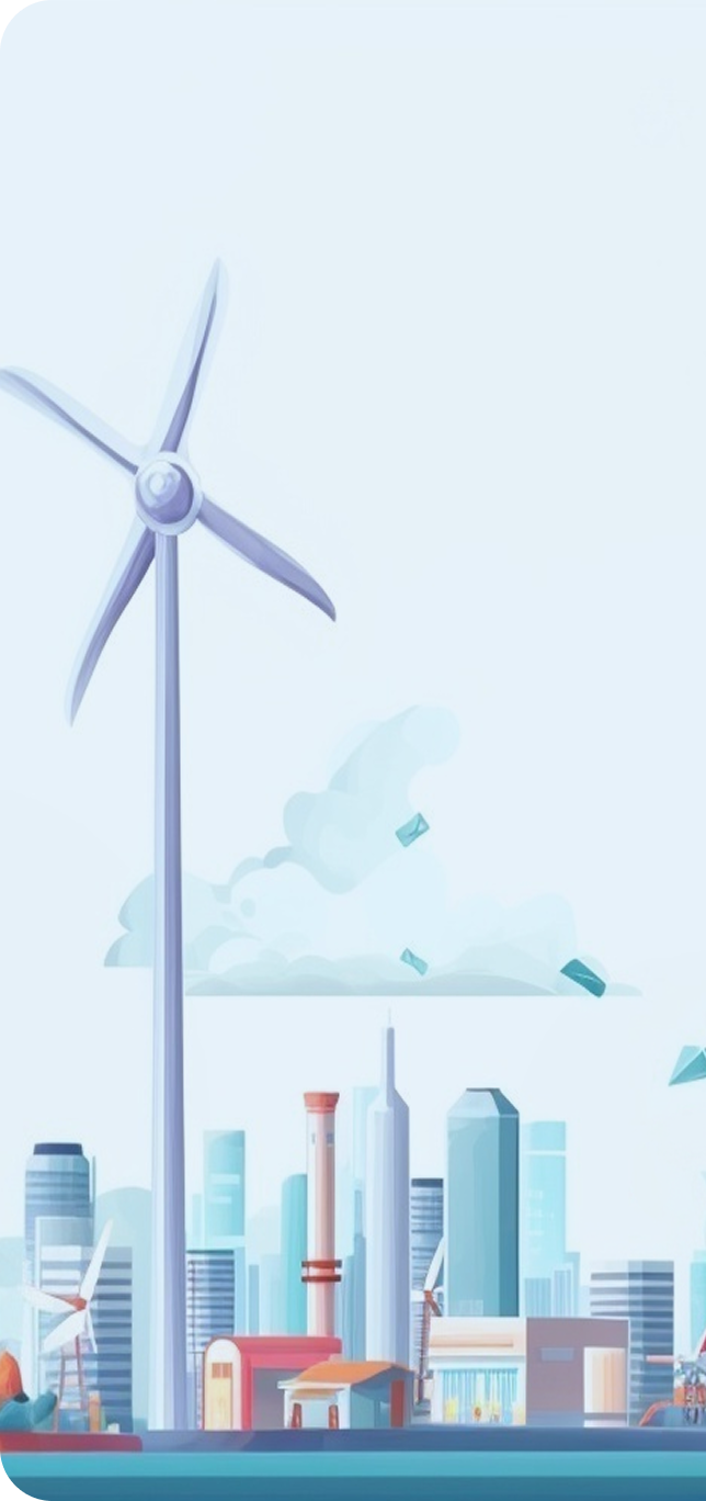 Modernaus miesto su vėjo elektrinėmis ir saulės baterijomis iliustracija