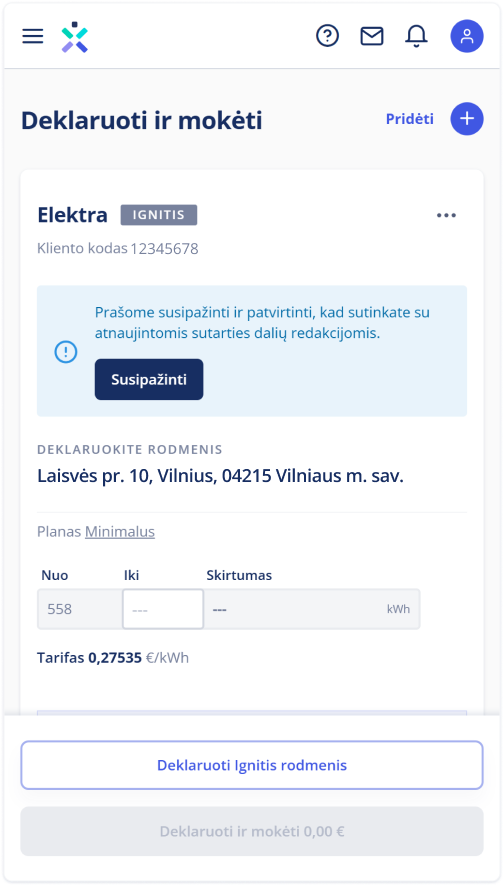 Deklaravimo langas savitarnoje