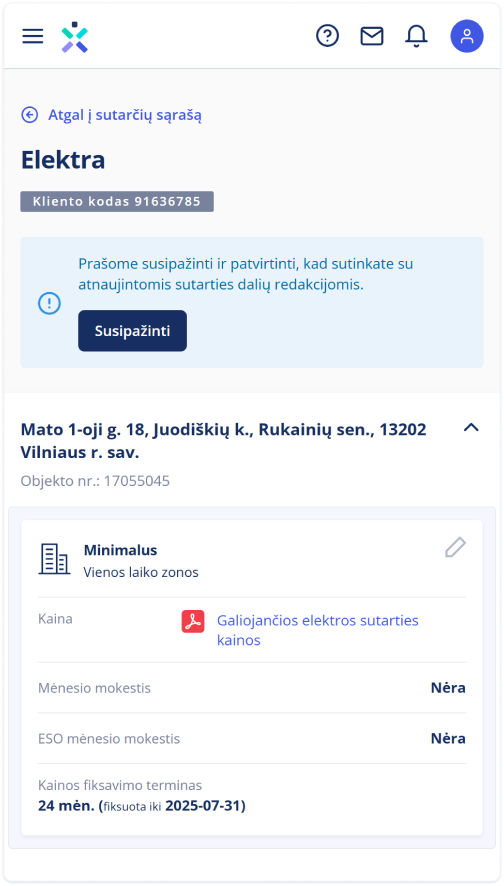 Sutarčių langas savitarnoje