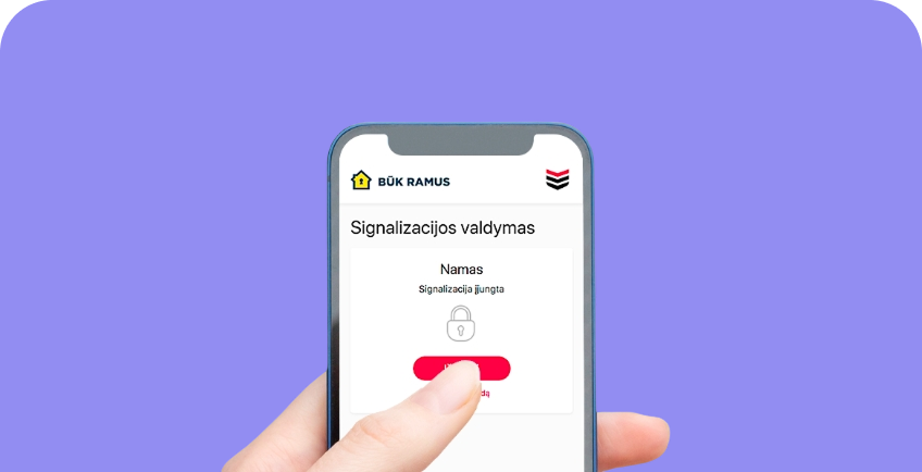 Mobilaus telefono ekrane pavaizduota ekskomisarų biuro mobili programėlė