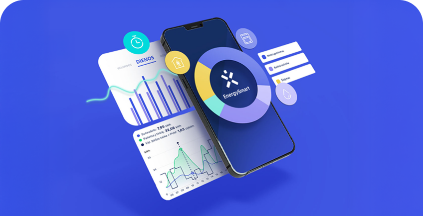 Mobilaus telefone ekrane pavaizduota Ignitis EnergySmart programėlė