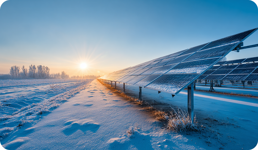 Saulės elektrinė parke žiemą