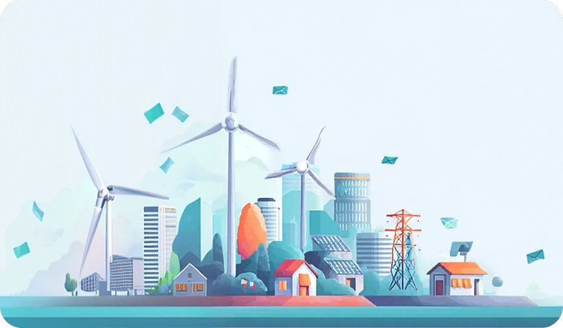 Miesto besinaudojančio atsinaujinančia energija iliustracija