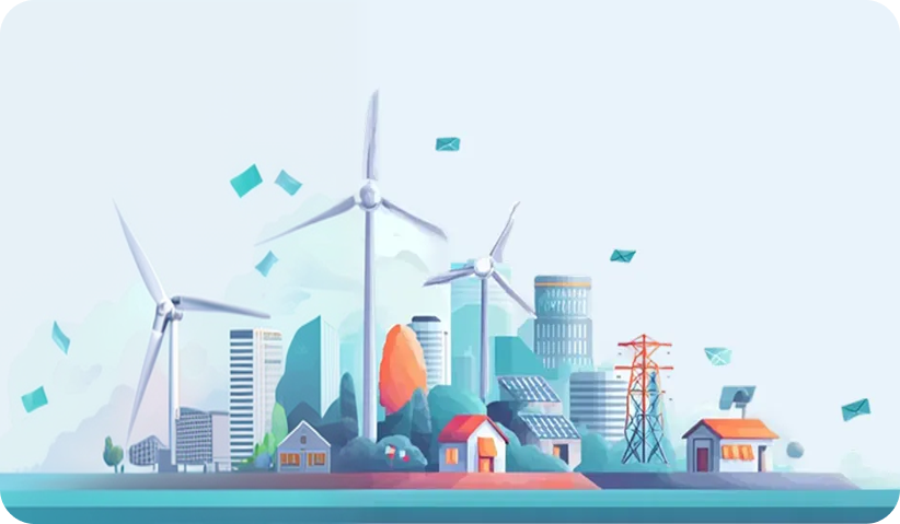 Miesto besinaudojančio atsinaujinančia energija iliustracija