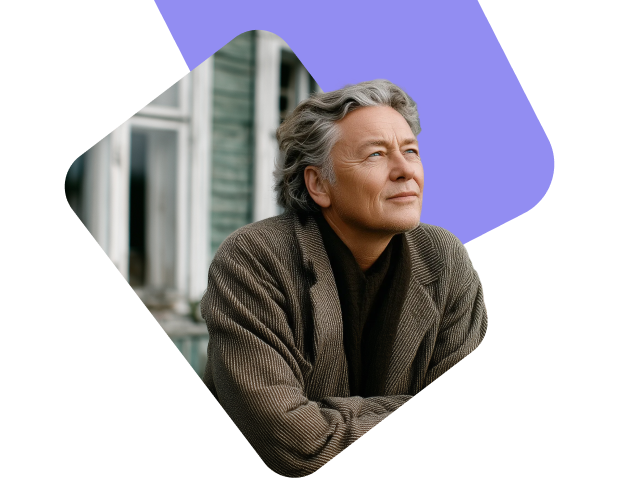 Pagyvenęs vyras svajingai žiūri į tolį