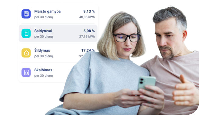 Pora telefone peržiūri elektros suvartojimo duomenis