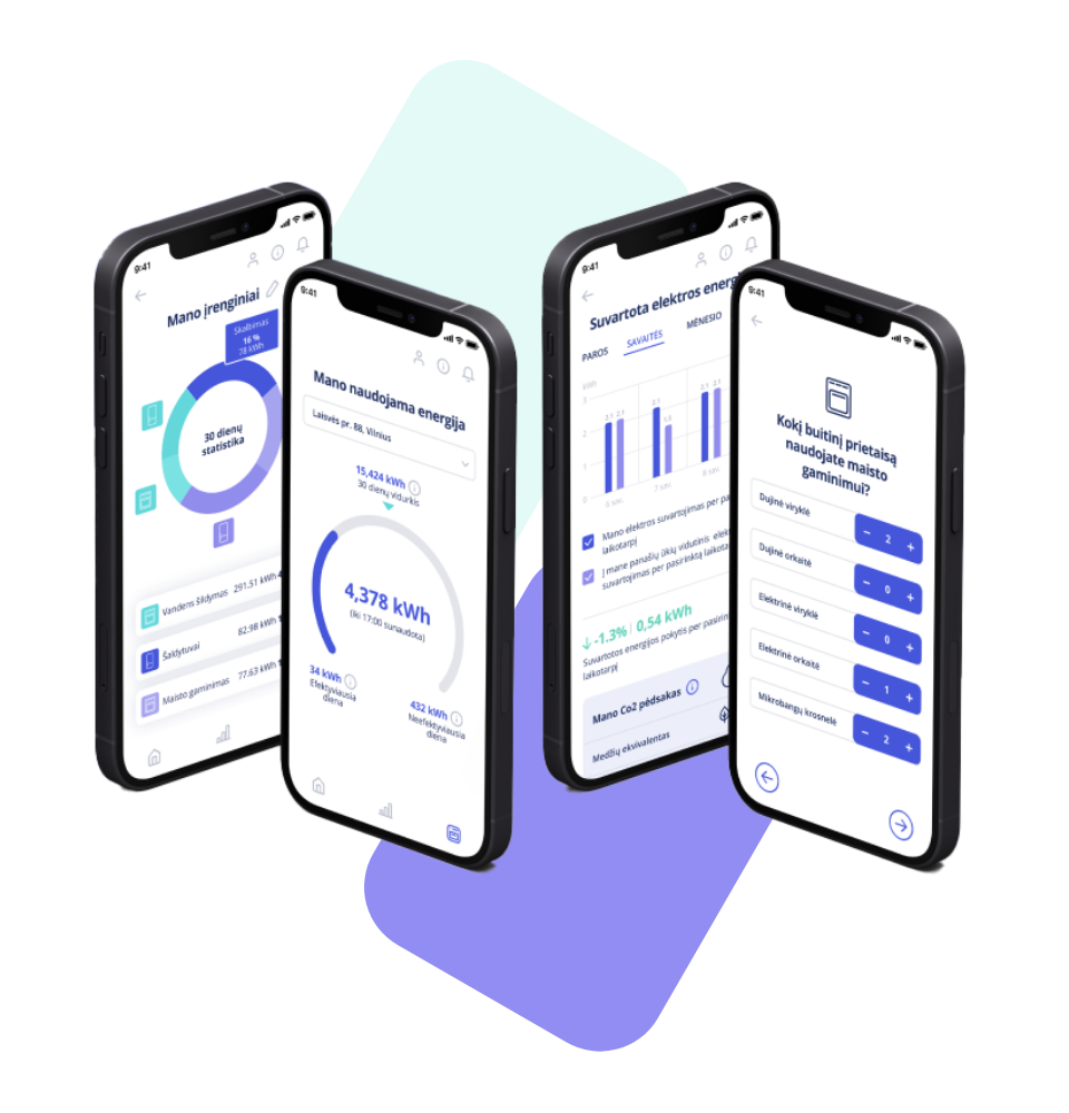 Energysmart programėlė telefonų ekranuose