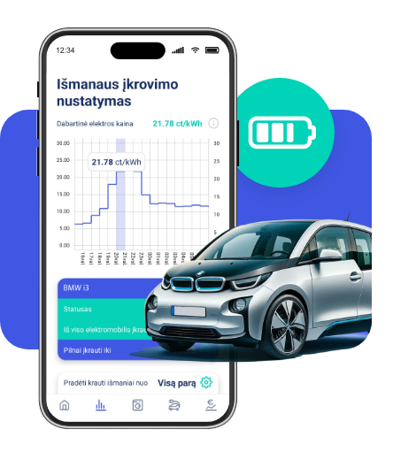Išmanaus įkrovimo langas Energysmart programėlėje