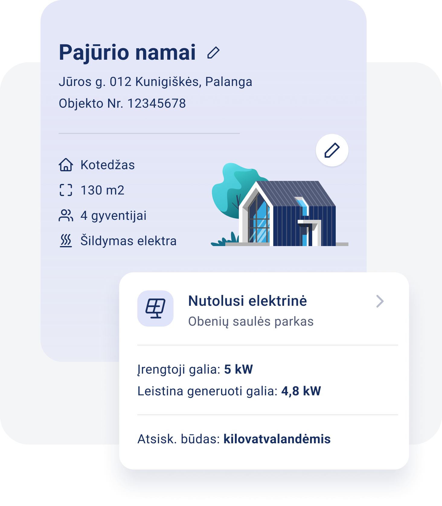 Namų ir nutolusios saulės elektrinės informacija programėlėje