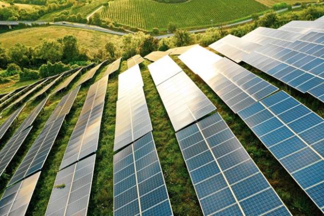 Solar panels on the field