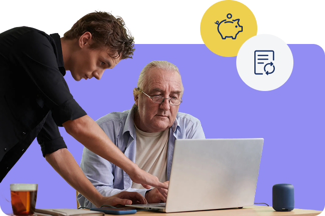 Anūkas padeda seneliui prasitęsti elektros tiekimo planą Ignitis savitarnoje.