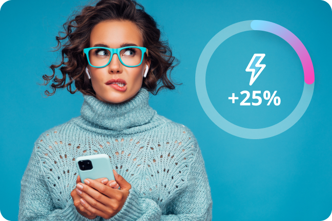 Moteris prikandusi lūpą žiūri į dešinę pusę, kurioje mato, kad jos elektros suvartojimas išaugo 25 %.