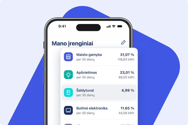 EnergySmart programėlės ekranas Mano įrenginiai
